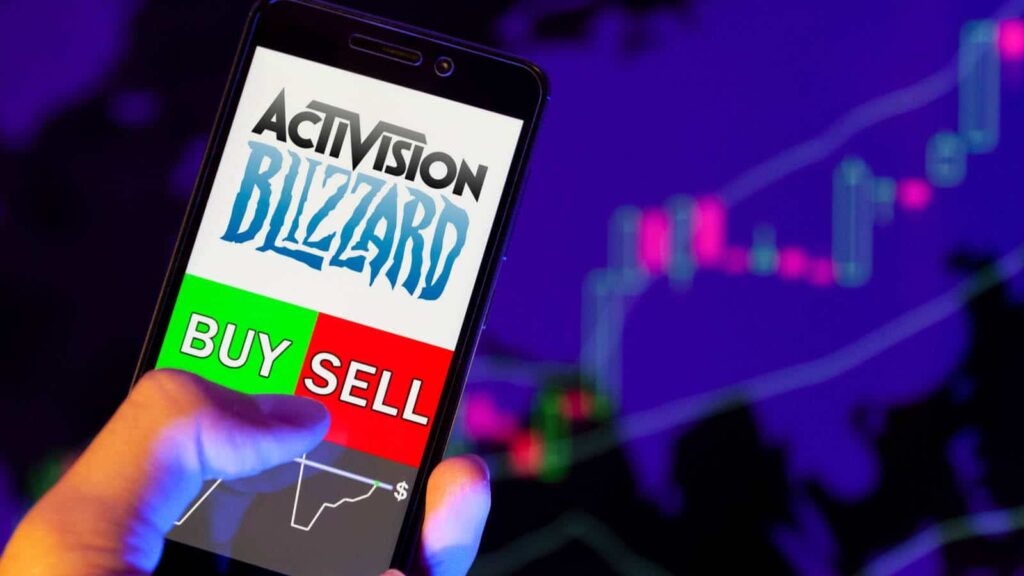 mobile phone showing Activision Blizzard stocks