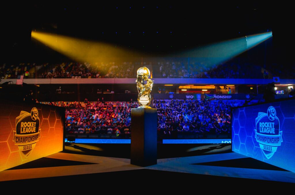 rocket league championship world series arena and trophy